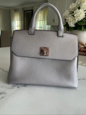 Structured Metallic Silver Satchel Handbag with Top Handles